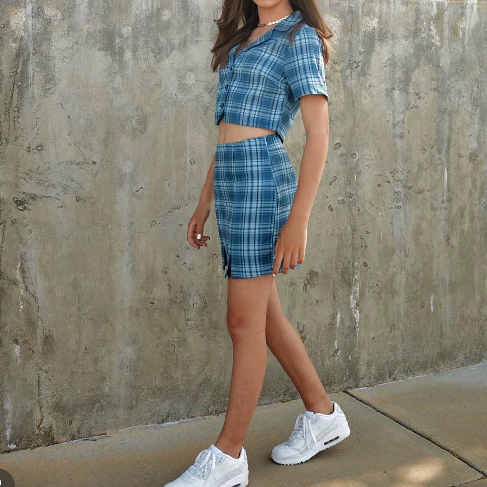 Girls Full Tilt Blue Plaid Two-Piece Set Size XS